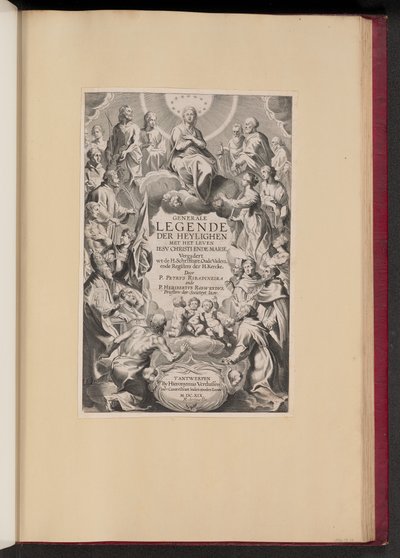 Titelpagina voor Pedro de Ribadineira en Heribert Rosweyde, Generale Legende der Heylighen door Hans Collaert the Younger after Sir Peter Paul Rubens