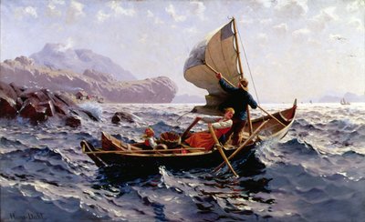 Een Noors vissersboot, nabij Bergen door Hans Dahl