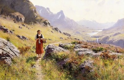 Breien in een Noors Landschap door Hans Dahl