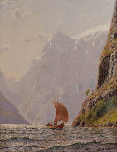 Zeilen in een fjord door Hans Dahl