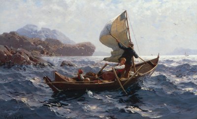 Vrouw, man en kind in een Oselver door Hans Dahl