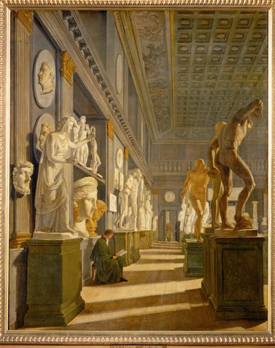 De Hall of Antiquities in Charlottenborg Palace, Kopenhagen ... (schilderij op doek) door Hans Ditlev Christian Martens Kiel