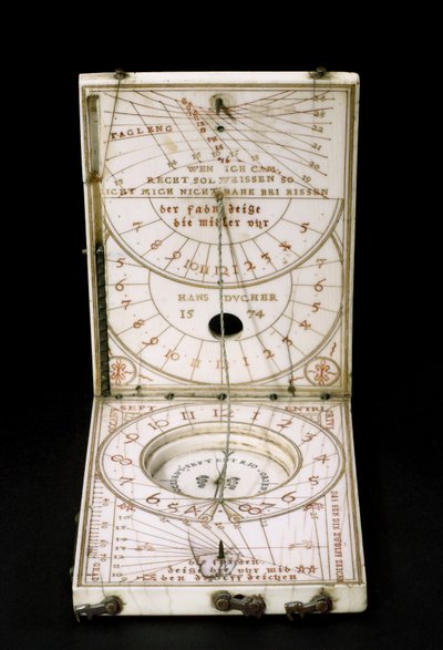 Tabletkompas zonnewijzer, Neurenberg, 1574 door Hans Ducher
