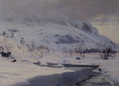 Berglandschap, winter door Hans Fredrik Henriksen Borgen