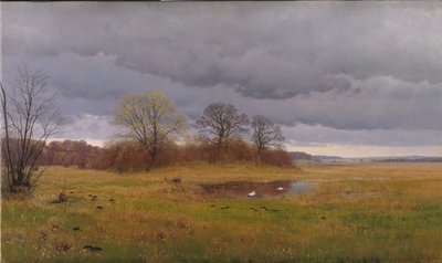 Landschap in de lente met regenbuien. Zuid-Sjælland door Hans Friis