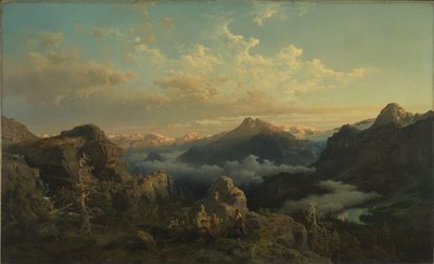 Noorse Hooglanden in zonsopgang door Hans Gude