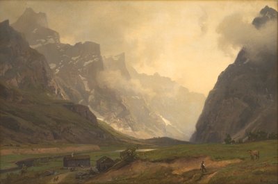 De Trollenpieken in Romsdalen: De voet van Romsdalshorn rechts door Hans Gude