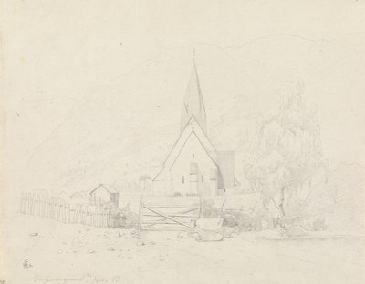 Vossevangen met Voss kerk door Hans Gude