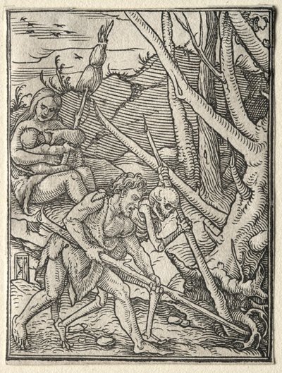 De dans van de dood: Adam bewerkt de aarde door Hans Holbein