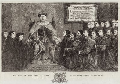 Koning Hendrik de Achtste geeft het charter aan de Barber-Surgeons