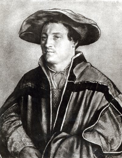 Portret van een man met een rode hoed, ca. 1530 door Hans Holbein der Jüngere