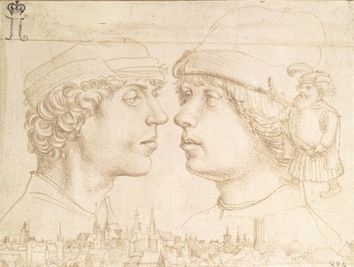 Portretten van twee jongeren, een dwerg en een stadsgezicht, c.1514 door Hans Holbein der Jüngere