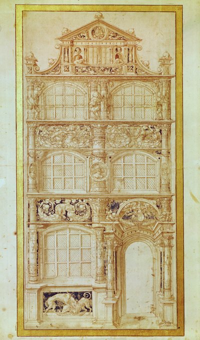 Voorstel voor de gevel van een drielaags huis en een gevel door Hans Holbein der Jüngere