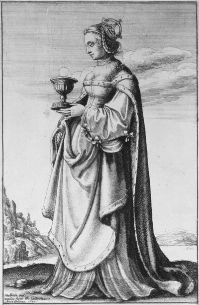 St. Barbara, geëtst door Wenceslaus Hollar door Hans Holbein der Jüngere