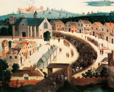 Hendrik VIII arriveert op het Veld van het Gouden Laken, 7 juni door Hans Holbein the Elder