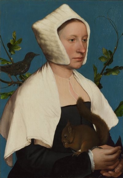 Een Dame met een Eekhoorn en een Spreeuw Anne Lovell, c. 1527 door Hans Holbein der Jüngere