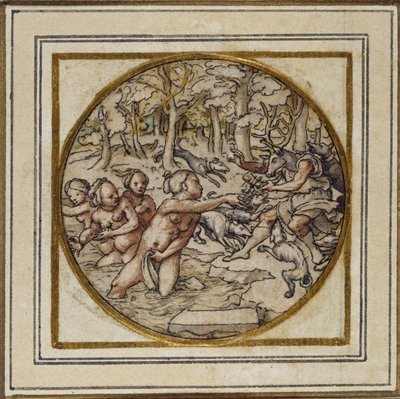 Diana en Actaeon - Ontwerp voor een hanger of hoedenspeld, ca. 1532-43 door Hans Holbein der Jüngere