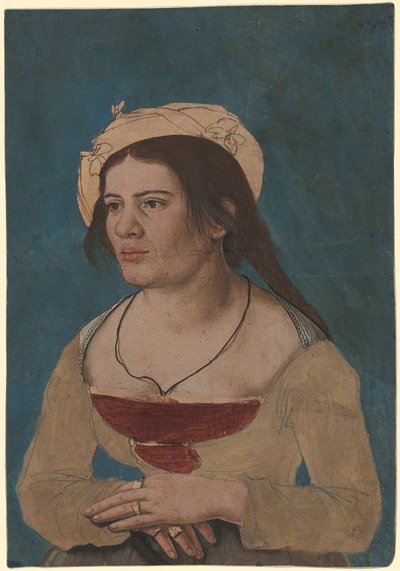 Hans Holbein de Jonge (circa) - Portret van een jonge vrouw met een rood lijfje, inv. 1823.143 door Hans Holbein the Younger