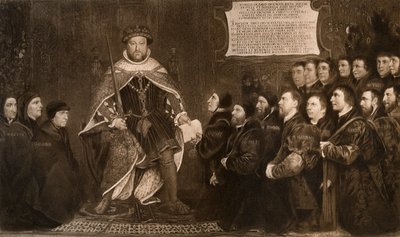 Hendrik VIII verleent een charter aan de Barbiers- en Chirurgengilden door Hans Holbein der Jüngere