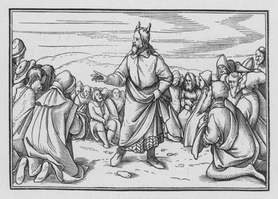 Mozes herhaalt het verhaal van Israëls doortocht door de wildernis, Deuteronomium I, 3 door Hans Holbein der Jüngere