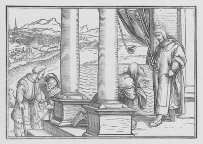Nathan berispt David met een parabel, 2 Samuel XII, 7 door Hans Holbein der Jüngere