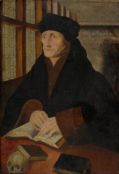 Portret van Erasmus van Rotterdam in de studeerkamer door Hans Holbein der Jüngere