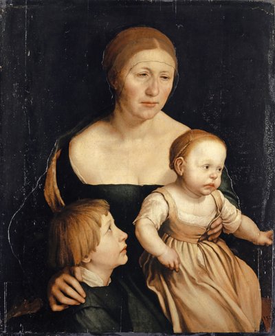 Portret van de vrouw van de kunstenaar met de twee oudste kinderen door Hans Holbein der Jüngere