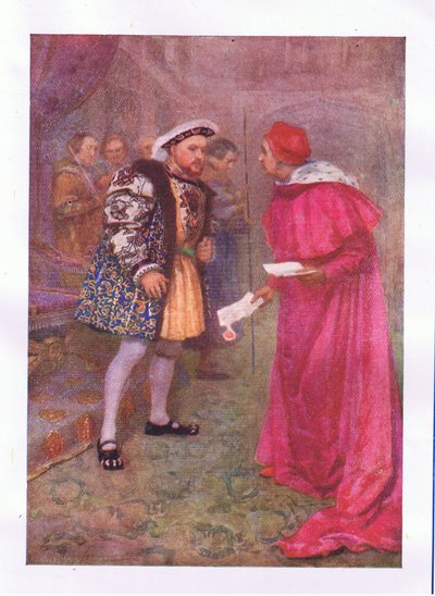 Lees dit? en dan naar het ontbijt met welke eetlust je hebt (Koning Hendrik VIII), uit De Volledige Werken van Shakespeare gepubliceerd door George Harrap & Co Ltd, 1920s door Hans Holbein der Jüngere