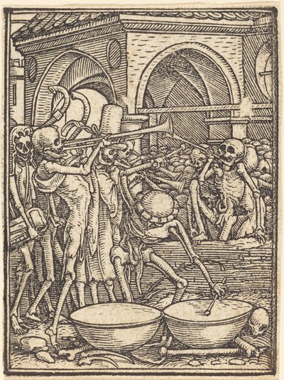 Skeletten die muziek maken door Hans Holbein the Younger