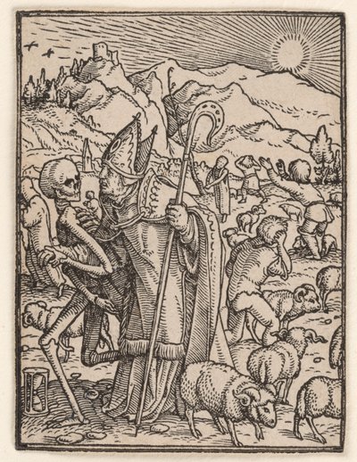 De bisschop, uit "De dodendans" door Hans Holbein the Younger