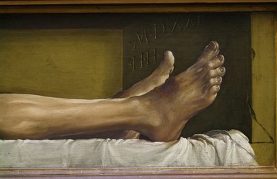 Het lichaam van de dode Christus (detail) door Hans Holbein der Jüngere