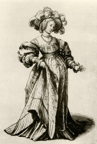 Jonge dame uit Basel met een gevederde hoed door Hans Holbein der Jüngere