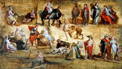 Mythologische en religieuze scènes: Een Werkplaats Modello door Hans III Jordaens