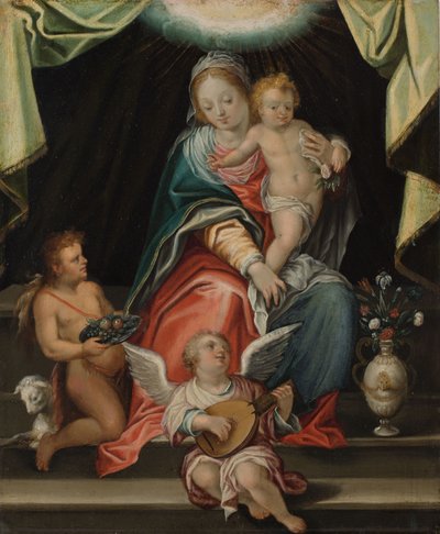 Tronende Madonna (olieverf op koper) door Hans I or Johann Rottenhammer