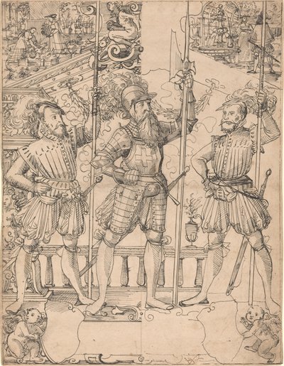 Hellebaardier en twee piekeniers door Hans Jakob Plepp