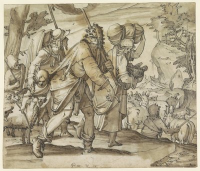 Jacob ontvlucht Laban in het land Kanaan door Hans Jegli (II)