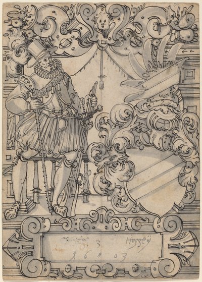 Een Donor met een Wapen (Schildbegleiter und Wappenschild mit Schrägbalken) door Hans Jegli II