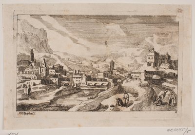 Berglandschap met de barmhartige Samaritaan op de voorgrond door Hans Jørgen Kirksteen