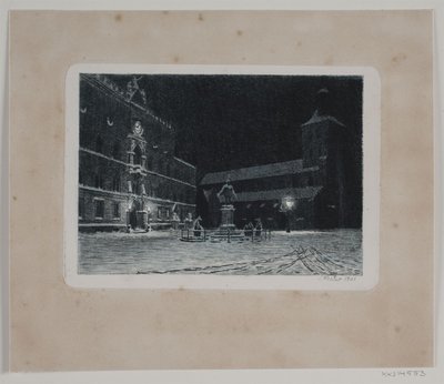 Het plein bij de St. Knuds kerk in Odense. Avond door Hans Julius Fæster