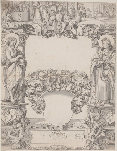 Glasontwerp met Sint Johannes de Doper en Sint Johannes de Evangelist door Hans Kaspar Lang the Elder