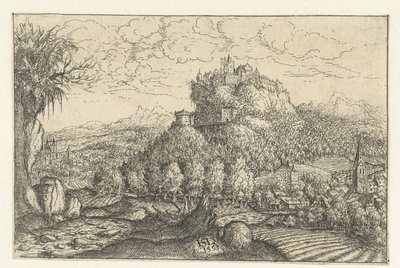 Landschap met slot op een berg door Hans Lautensack