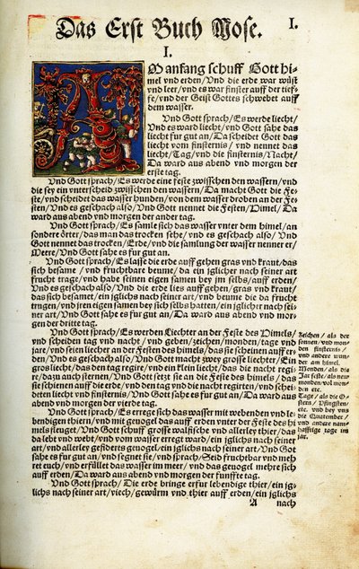 De openingspagina van het boek Genesis in Maarten Luthers Bijbelvertaling van 1534 door Hans Luft