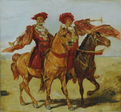 Twee bereden trompetters door Hans Makart
