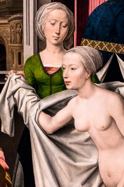 Bathseba in bad, ca. 1485 (Tempera en olieverf op hout (eiken)) door Hans Memling