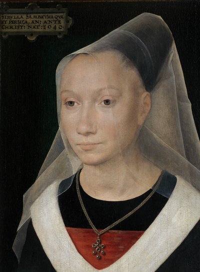 Detail (Portret van een jonge vrouw) door Hans Memling