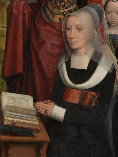 Detail van het drieluik van Willem Moreel door Hans Memling