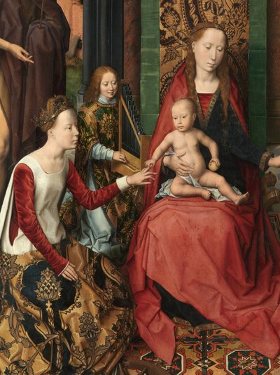 Detail (middenpaneel van het drieluik van Sint Jan de Doper en Sint Jan de Evangelist) door Hans Memling