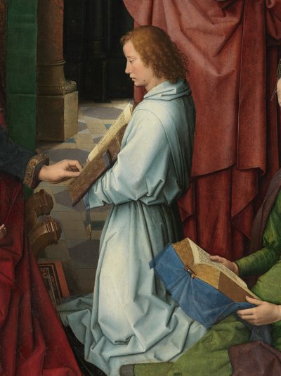 Detail van het centrale paneel van het drieluik van Sint-Jan de Doper en Sint-Jan de Evangelist door Hans Memling
