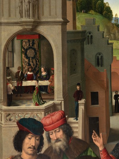 (detail) van het linkerpaneel van het Drieluik van Sint Johannes de Doper en Sint Johannes de Evangelist door Hans Memling
