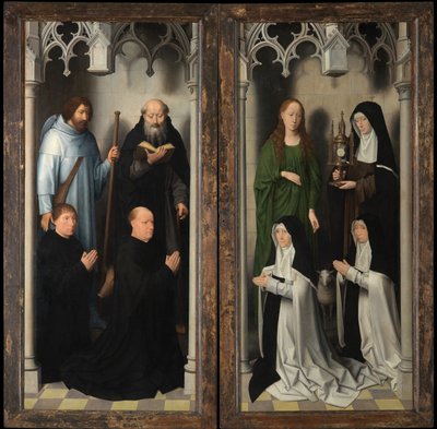 Exterieur van het drieluik van Sint-Jan de Doper en Sint-Jan de Evangelist door Hans Memling